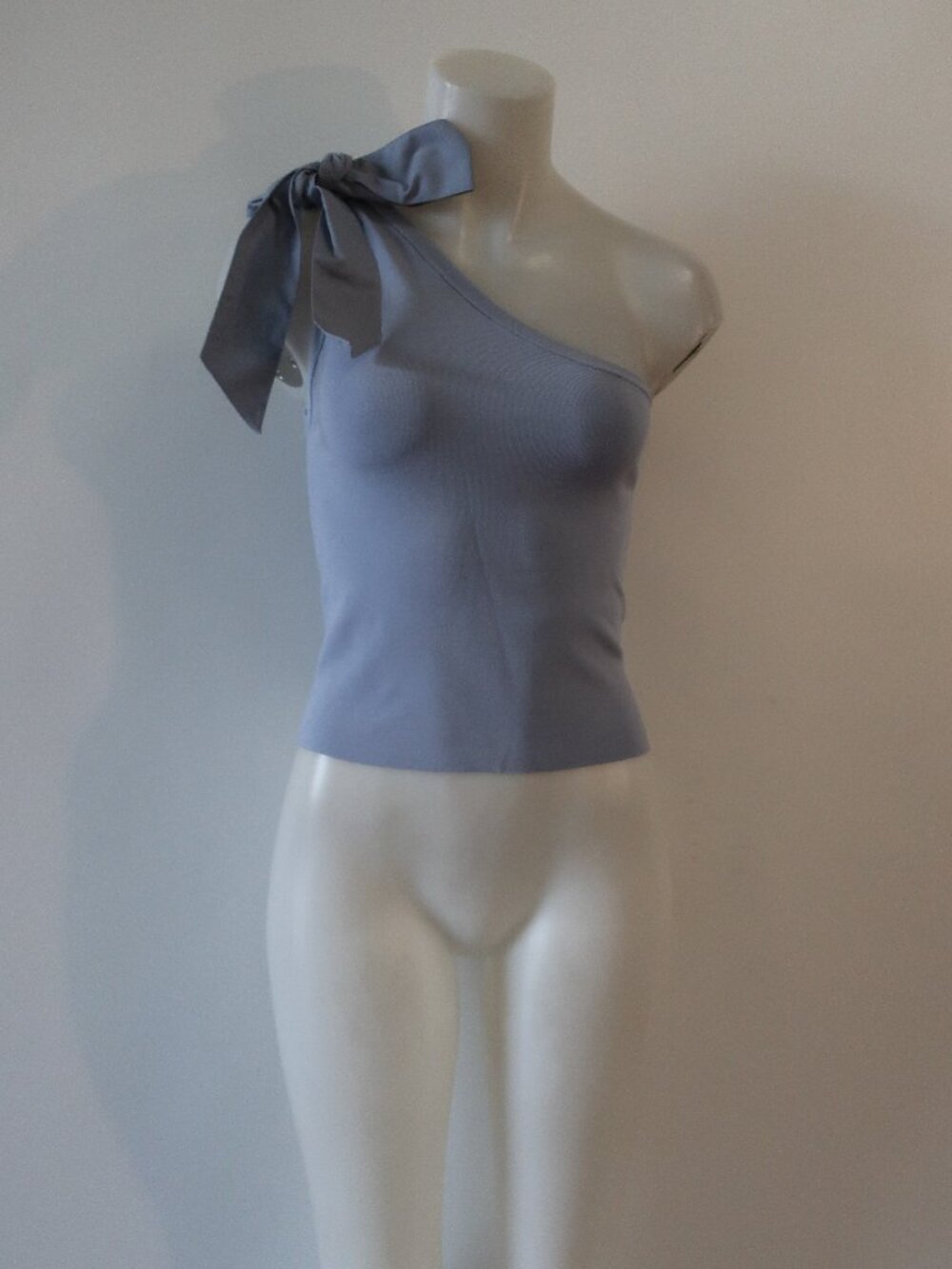 NWT Womens Christy Lynn Blue Bow One Shoulder Top S